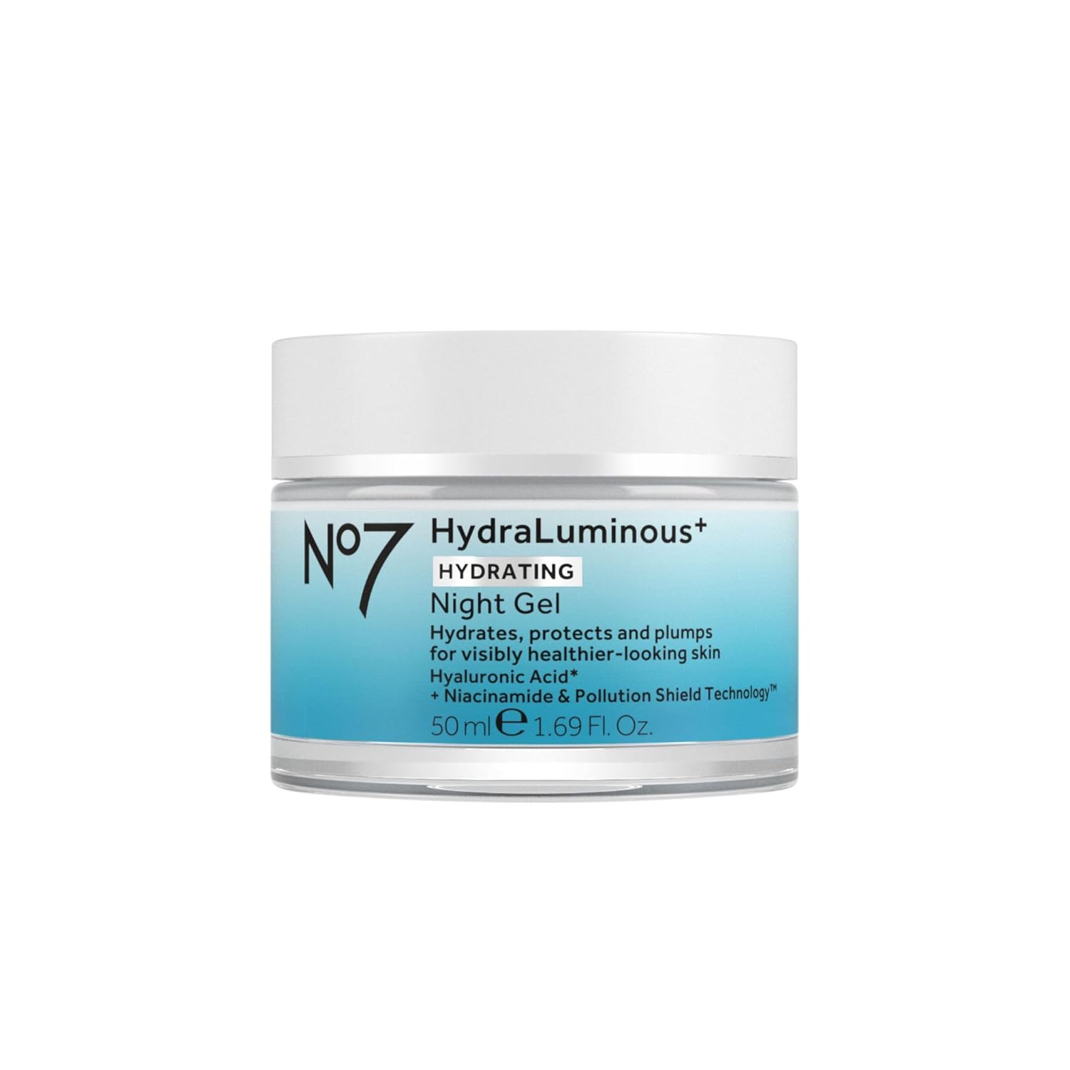 No7 HydraLuminous+ Hydrating Night Gel Moisturizer - Hyaluronic Acid and Vitamin B3 Niacinamide Face Moisturizer to Hydrate, Protect & Refresh Skin - Supports Skin Barrier Repair (1.69 Fl Oz)